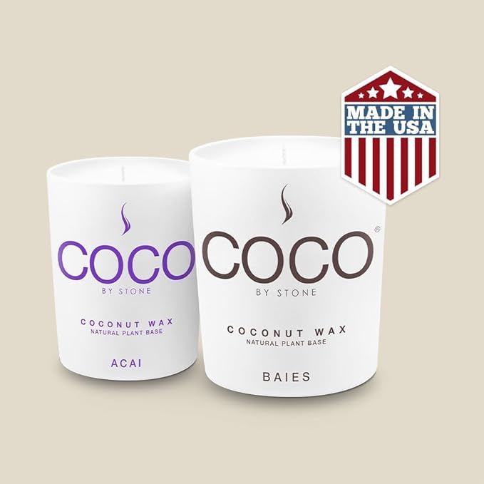 Coco by Stone 11oz Candle, Coconut Apricot Wax Candle for Home (Figuier) Home Fragrance Products, 1 Wick Candle, Enhance Indoor Aroma, Vegan & Cruelty-Free, Clean Burning and Hand Poured Candle