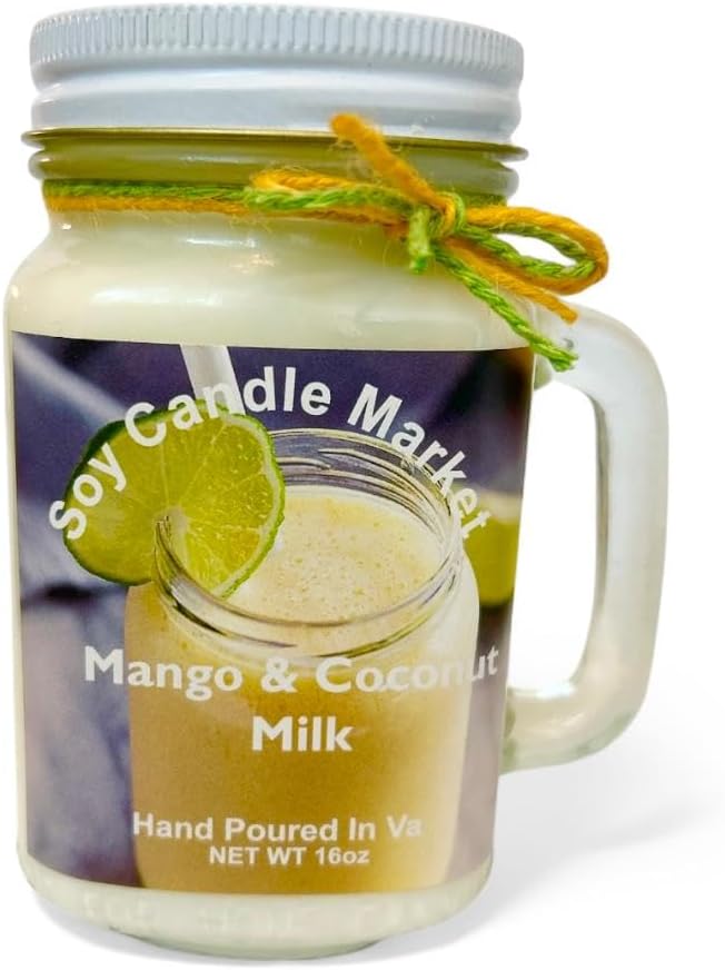 Soy Scented Candles | Handmade & Highly Aromatic Candles Burns Upto 85 Hours in Glass Jar - Perfect for Home Decor, Wedding, Birthday, Dinner (Mango & Coconut Milk, 16 oz)