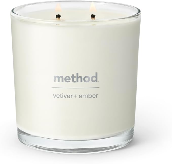 Method Premium Soy Candle, Vetiver + Amber, 2 Wick, Recyclable Jar, Up to 50 Hours Burn Time, 14 oz