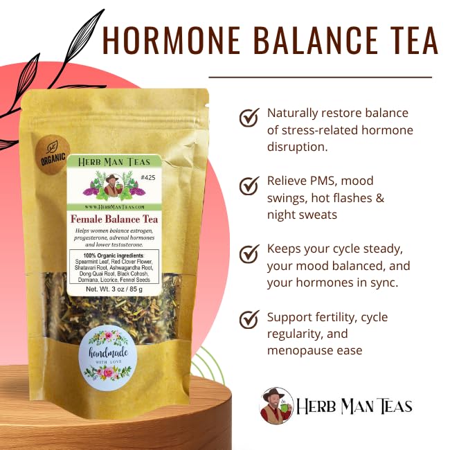 FEMALE HORMONE BALANCE TEA - Balances female and adrenal hormones formulated by master herbalist Khabir -100% Organic, Non-GMO