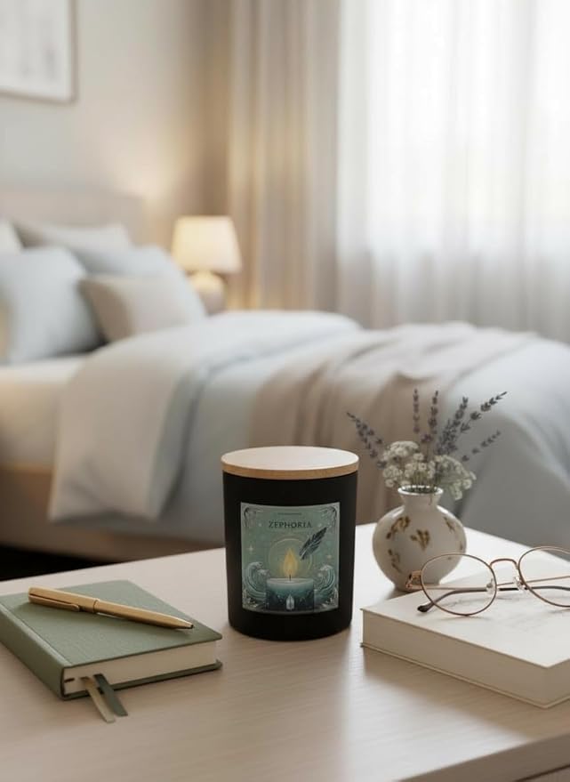 Wick & Whisper - Zephoria Ritual Candle — Eucalyptus & Sea Salt Aromatherapy Soy Candle for Energy Healing, Spiritual Cleansing, Morning Resets | 10 oz Matte Black Jar