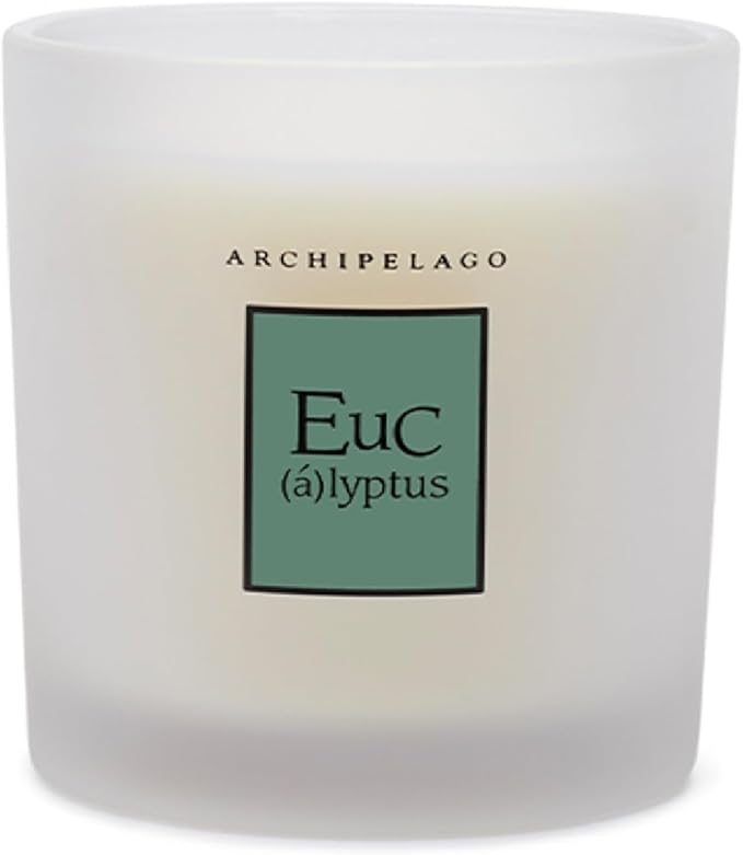 Archipelago Botanicals Hand-Poured Soy Wax Blend Scented Candle with Fragrance Oils, Lead-Free Cotton Wicks, Glass Candle Jar with Gift Box, Burns Approx. 60 Hours, Eucalyptus, 10 Oz.