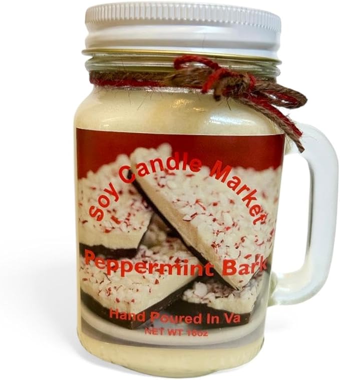 Soy Scented Candles | Handmade & Highly Aromatic Candles Burns Upto 85 Hours in Glass Jar - Perfect for Home Decor, Wedding, Birthday, Dinner (Peppermint Bark, 16 oz)
