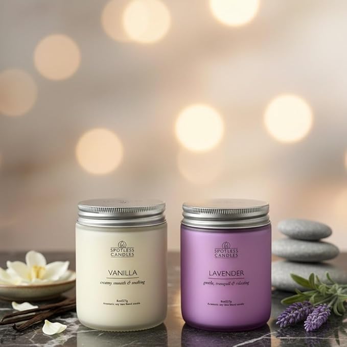 Aromatic Candles Two Pack - 2 x 8 oz Lavender & Vanilla in a Gift Pack Strong Scented Candles by Spotless Candles