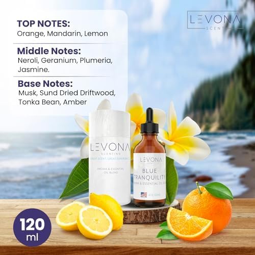 Levona Scent Essential Oils - Scents for Home, Hotel & Office Use - Perfect for Home Diffuser & Humidifiers - Aroma Fragrance Oil, Ideal for Massage, Relaxation, and Spa - Blue Tranquility, 120ml