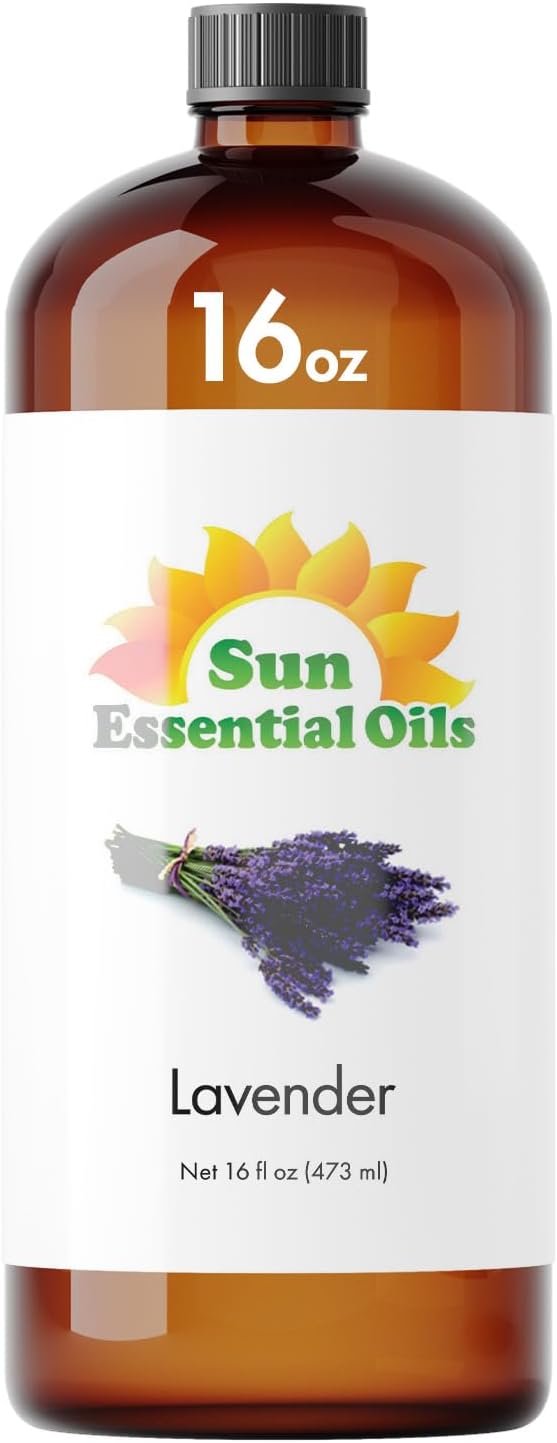 Sun Essential Oil - Lavender Essential Oil 16 oz (473 ml) for Diffuser, Humidifier, Skin, Aromatherapy Massage, Scented for Soap & Candle Making at Home, Calming Aroma for Sleep