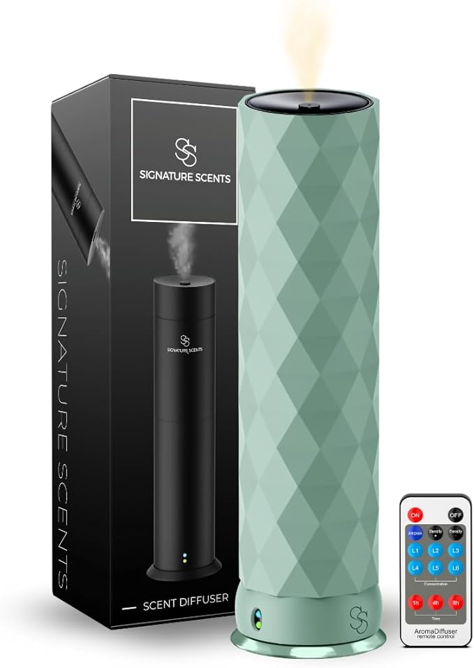 Waterless Essential Oil Hotel Scent Diffuser - Cold Air Diffuser - Covers 1000 sq. ft. - Waterless Diffuser for Home, Office & Hotel (Black + Interchangeable Sleeve) (Black + Mint Green Sleeve)