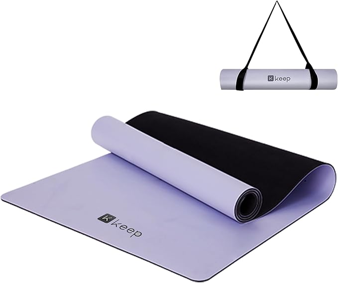 KEEP Rubber Yoga Mat - Professional Sweat Absorbent PU & Natural Rubber. Non Slip Workout Mats for Women & Men, 5mm Thick, 74"x26" Extra Long Wide Pad for Hot Yoga, Pilates, HIIT, Home Gym - Strap Included