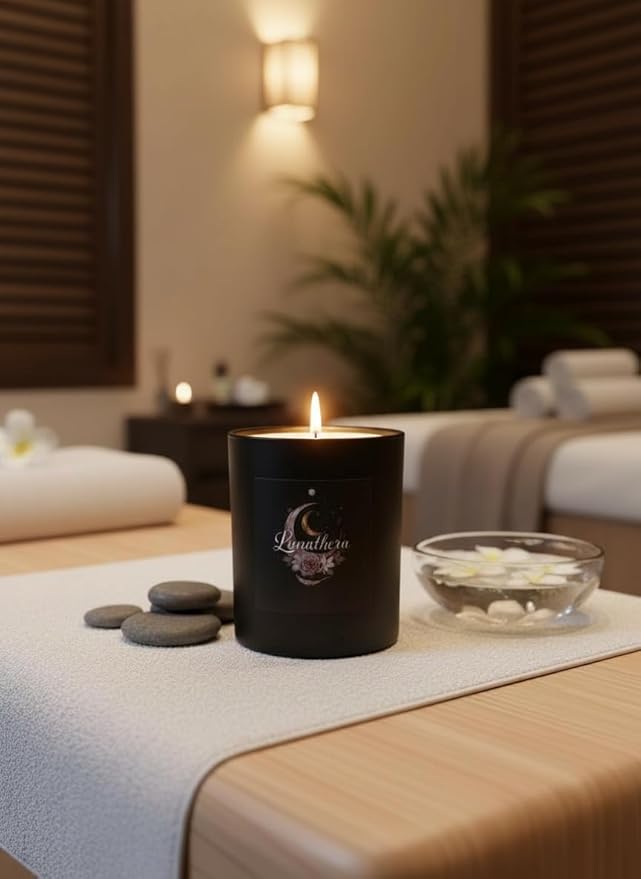 Wick & Whisper – Lunathera Ritual Candle — Lavender & Sandalwood Aromatherapy Soy Candle for Energetic Shifts, Reflection & Restorative Healing Journeys | 10 oz Matte Black Jar