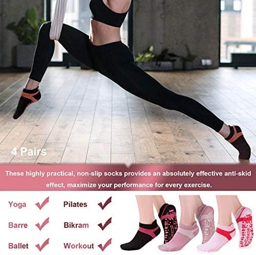 Muezna Non Slip Yoga Socks for Women, Anti-Skid Pilates, Barre, Hospital Socks with Grips, Size 5-10