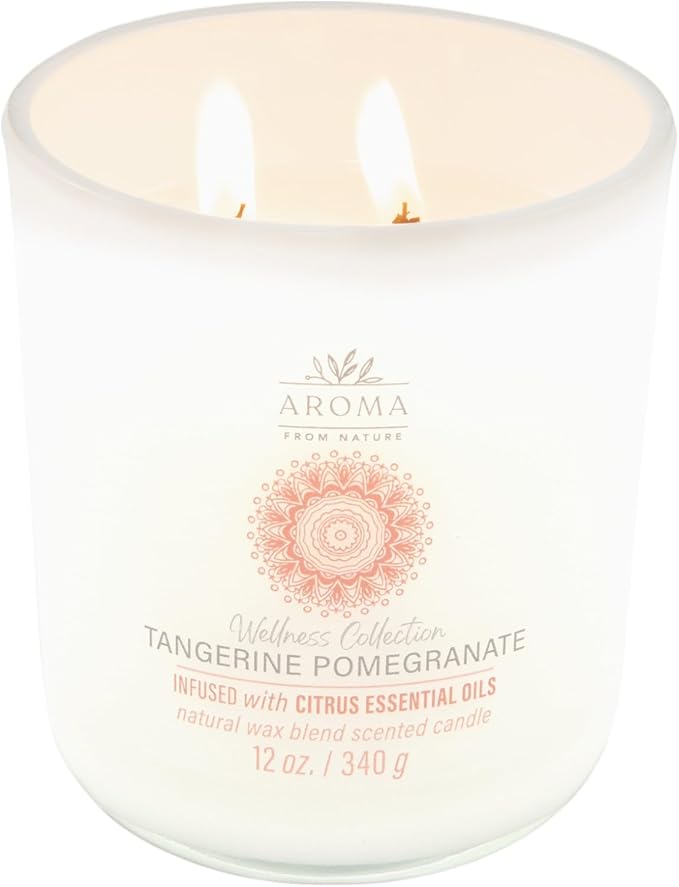 Aroma from Nature Wellness Collection Candle, 12 oz, 2 Cotton Wicks, Tangerine Pomegranate, Large Painted Jar