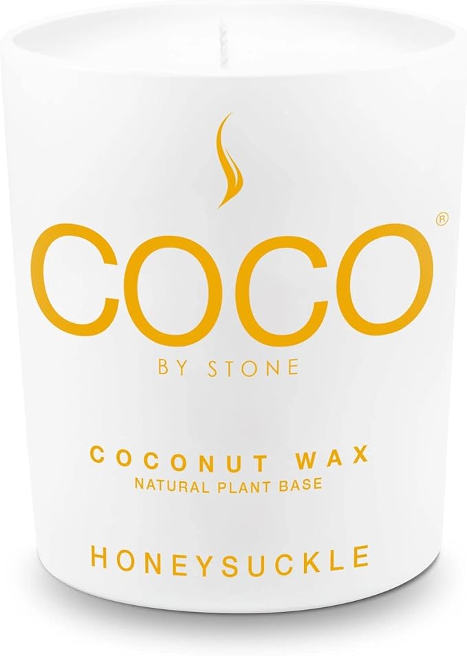 COCO by Stone 11oz Candle, Coconut Apricot Wax Candle for Home (Honey Suckle) Home Fragrance Products, 1 Wick Candle, Enhance Indoor Aroma, Vegan & Cruelty-Free, Clean Burning and Hand Poured Candle