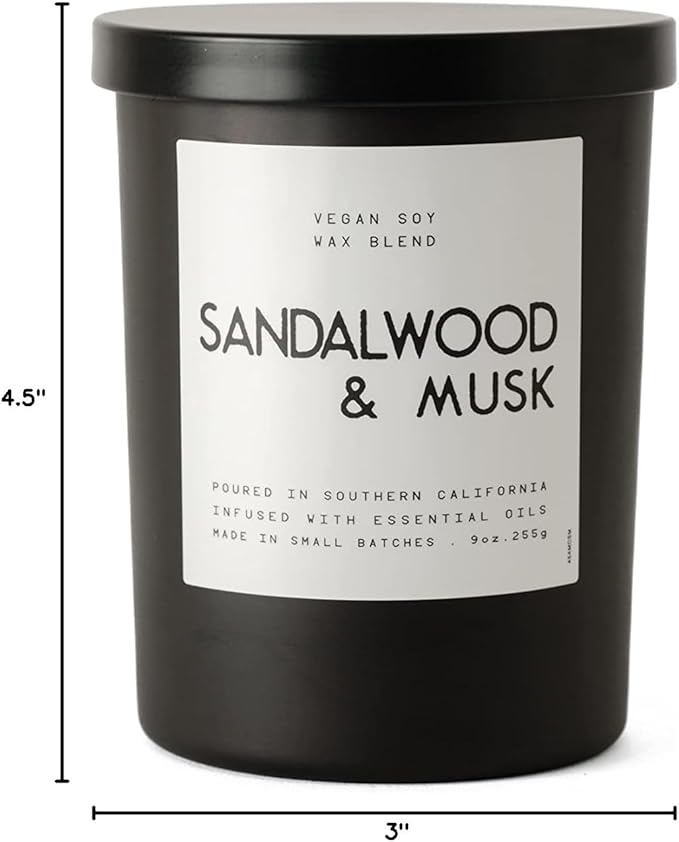 Leoben Co | Masculine Aromas | Small Batch | Soy Wax | 40 Hours | Scented Mens Candles with Natural Essential Oils | Vegan (Sandalwood & Musk)
