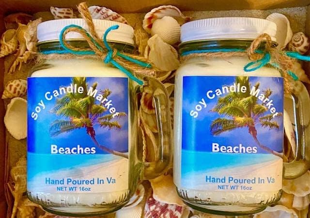 Soy Scented Candles | Handmade & Highly Aromatic Candles Burns Upto 85 Hours in Glass Jar - Perfect for Home Decor, Wedding, Birthday, Dinner (Beaches, 12 oz)