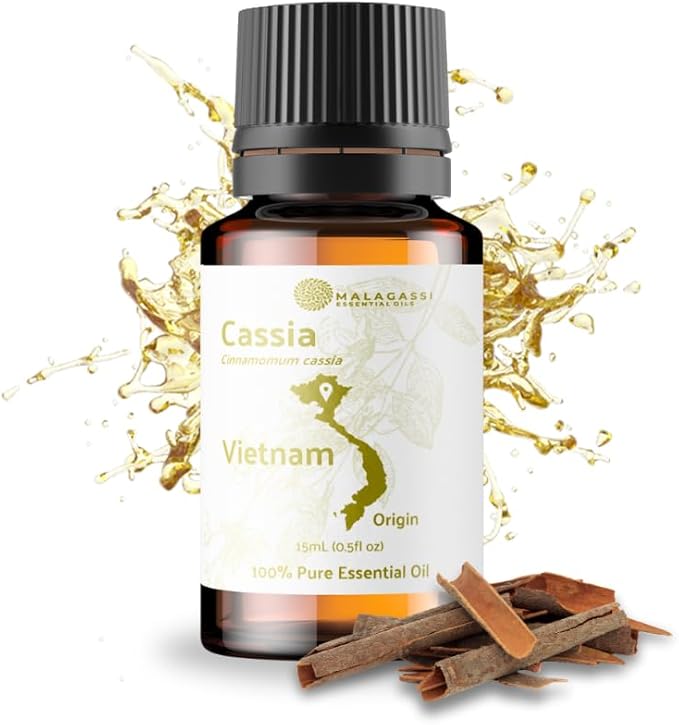 Cassia Essential Oil - Direct from Vietnamese Mountain Farms - Steam Distilled - Aceite de Casia for Aromatherapy, Massage, Diffuser, DIY Candle and Soap Making - 15ml