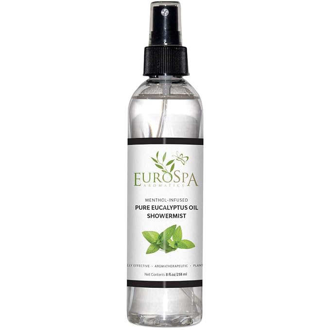 EuroSpa Aromatics Pure Eucalyptus Oil ShowerMist and Steam Room Spray, All-Natural Premium Aromatherapy Essential Oils - Menthol Infused, 8oz