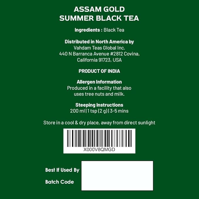 VAHDAM, Second Flush ASSAM GOLD (50 Cups) | 100% PURE UNBLENDED Black Tea Loose Leaf | Black Tea Leaves with GOLDEN TIPS | Brew as Hot or Iced Tea | 3.53oz