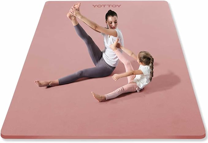 YOTTOY Large Yoga Mat (75 * 52 * 1/2inch),Extra Wide TPE Exercise Mat,Non-Slip Workout Mat for Pilates, Fitness, Barefoot, Home Gym Studio with Strap and Towel