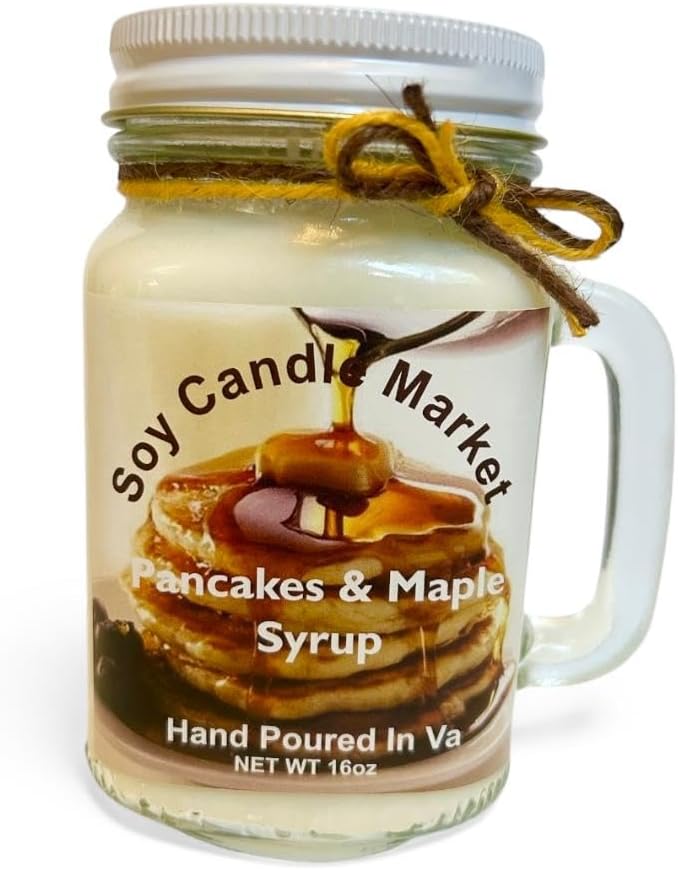 Soy Scented Candles | Handmade & Highly Aromatic Candles Burns Upto 85 Hours in Glass Jar - Perfect for Home Decor, Wedding, Birthday, Dinner (Pancakes and Maple Syrup, 16 oz)