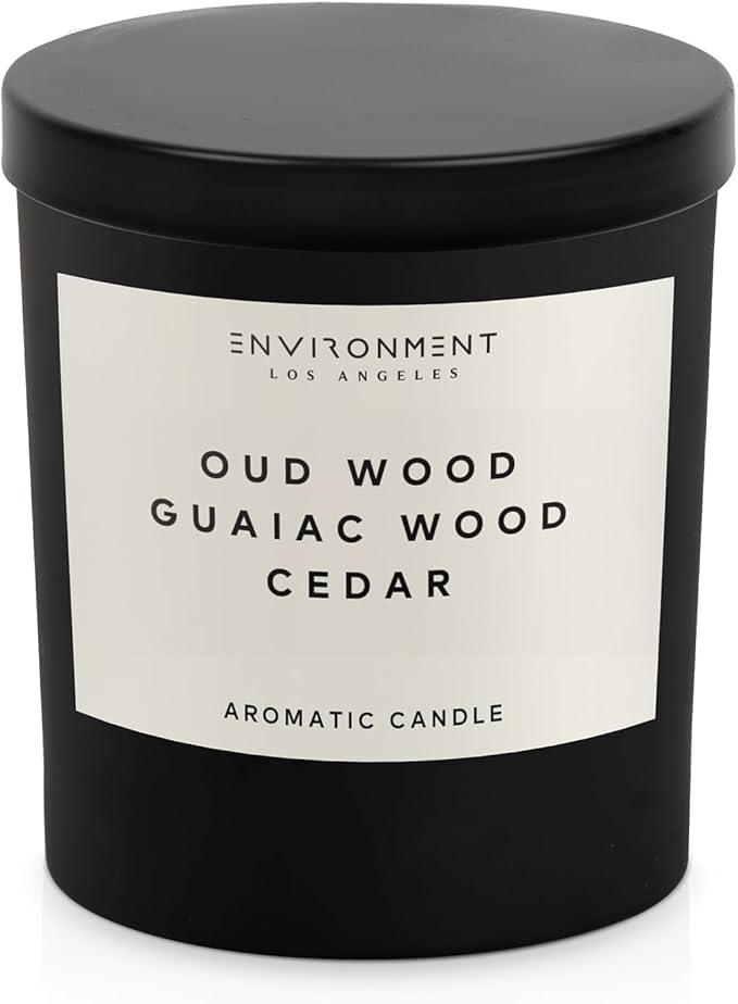 Environment Inspired by Designer TF Oud Wood Candle, 8oz Luxury Coconut Apricot Wax Candles for Home (Oud Wood | Guaiac Wood | Cedar) Home Fragrance Products, 1 Wick Candle, Vegan & Cruelty-Free.