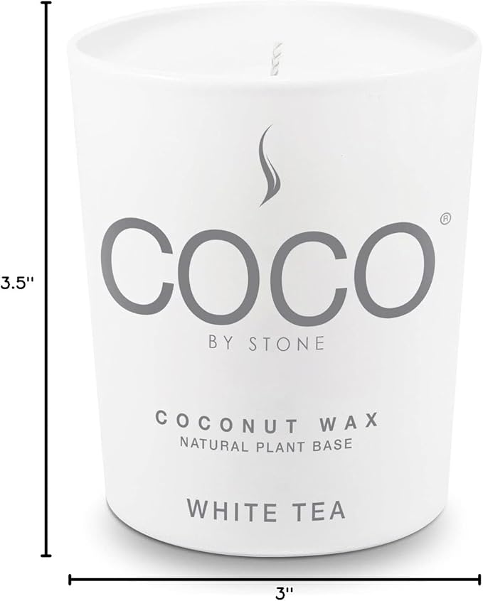 COCO by Stone 6.5oz Candle, Coconut Apricot Wax Candle for Home (White Tea) Home Fragrance Products, 1 Wick Candle, Enhance Indoor Aroma, Vegan & Cruelty-Free, Clean Burning and Hand Poured Candle