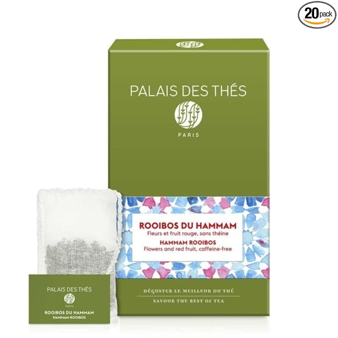 Palais des Thés - Hammam Rooibos - Caffeine-Free Rooibos Tea with Rose & Red Berries - Premium Tea Bags, Serves 20 Cups