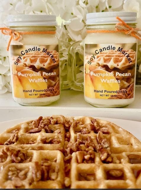 Soy Scented Candles | Handmade & Highly Aromatic Candles Burns Upto 85 Hours in Glass Jar - Perfect for Home Decor, Wedding, Birthday, Dinner (Pumpkin Pecan Waffles, 16 oz)