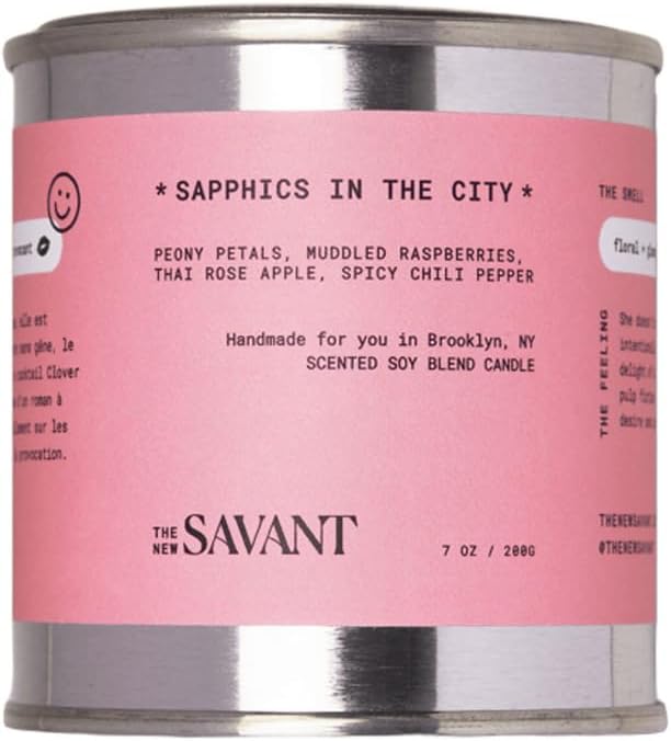 The New Savant Scented Candle - Sapphics in The City - Aesthetic Candle for Home, Raspberry, Lemon, Peony & Vanilla, Soy Wax Blend, Vegan & Cruelty-Free, 50-Hour Burn Time - 7oz