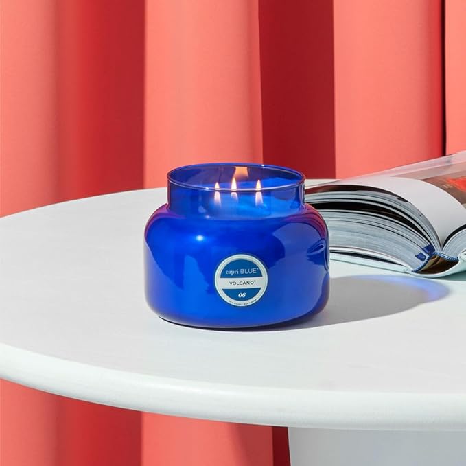 Capri Blue Volcano Scented Candles - Luxury Three Wick Candles for Home Scented with Tropical Fruit & Sugared Citrus - Soy Wax Blend - Large Blue Color (28 oz)