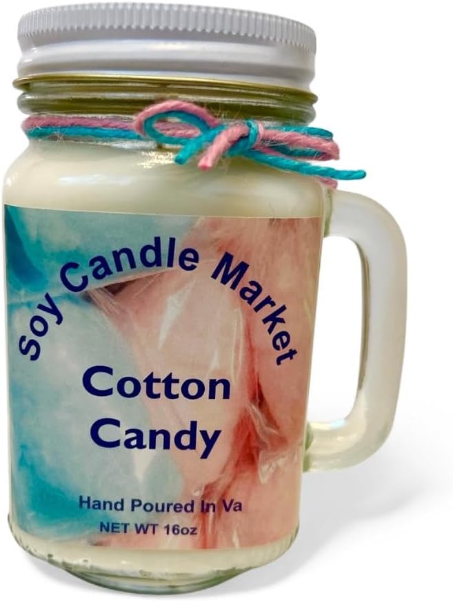 Soy Scented Candles | Handmade & Highly Aromatic Candles Burns Upto 85 Hours in Glass Jar - Perfect for Home Decor, Wedding, Birthday, Dinner (Cotton Candy, 12 oz)