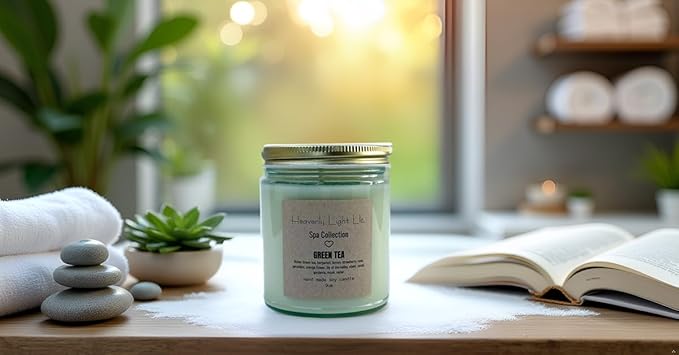 Heavenly Light LLC 100% Non-Toxic 9 oz Scented Soy Wax Candles Green Tea (Spa Collection)