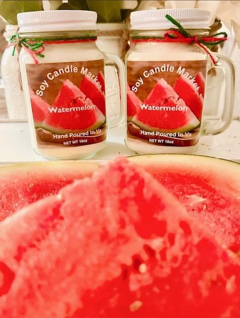 Soy Scented Candles | Handmade & Highly Aromatic Candles Burns Upto 85 Hours in Glass Jar - Perfect for Home Decor, Wedding, Birthday, Dinner (Watermelon, 12 oz)
