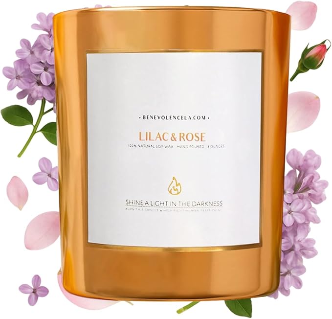 Benevolence LA Lilac & Rose Wood Wick Candles | Soy Christmas Scented Candles for Home | Holiday Candle Gifts for Women and Men | Home Fragrance | Aromatherapy | Bathroom Freshener | 8oz, 45 Hour Burn