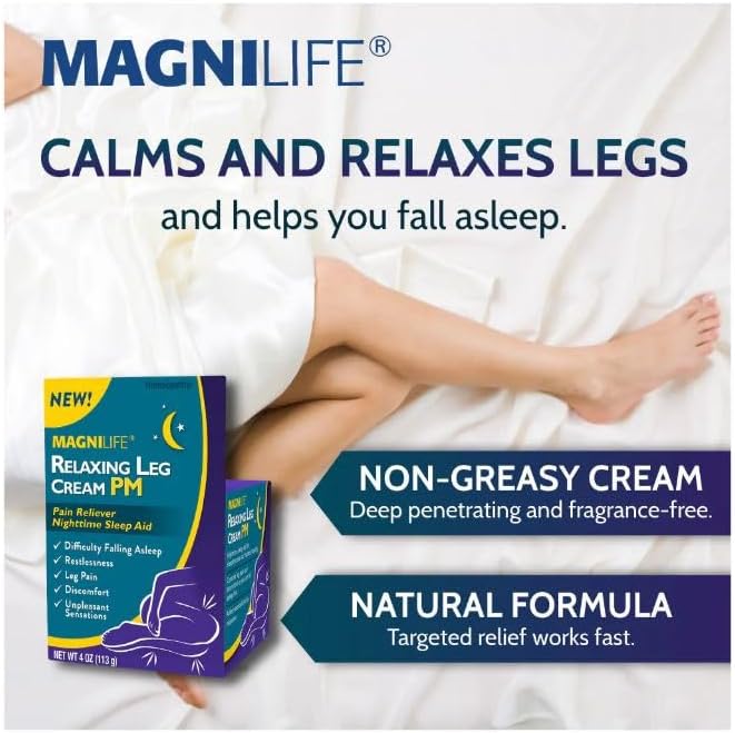 MagniLife Relaxing Leg Cream PM, Restless Legs, Deep Penetrating Topical for Pain, Naturally Soothe Cramping, Discomfort, and Tossing with Lavender and Magnesium (2 Pack-4oz Jars)