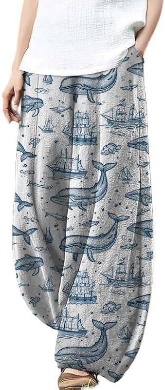 domirica Plus Size Loose Pants for Women Floral Printed Cute Pattern Ethnic Baggy Beach Wide Leg Trouser