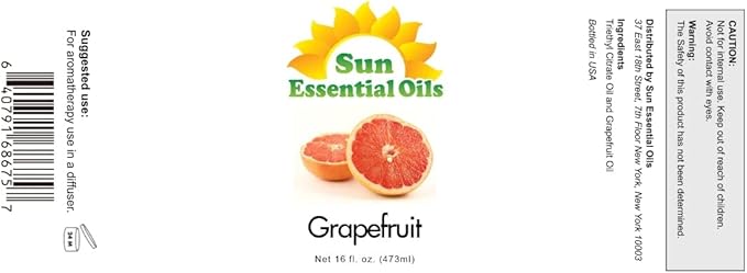 Sun Essential Oils Grapefruit Essential Oil 16oz Bulk for Aromatherapy, Diffuser, Enhance Mood, and Stress Ease