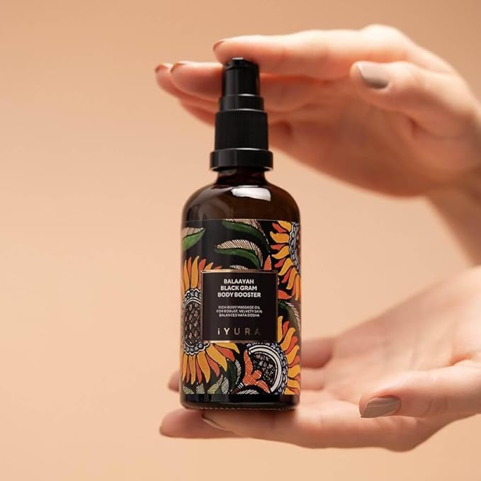 iYURA Balaayah Black Gram Body Booster | Natural Body Oil for Crepey, Mature Skin | Firms the look of Sagging Skin on the Arms & Legs | Long-Lasting Intense Moisturization | 3.38 fl oz (100 ml)