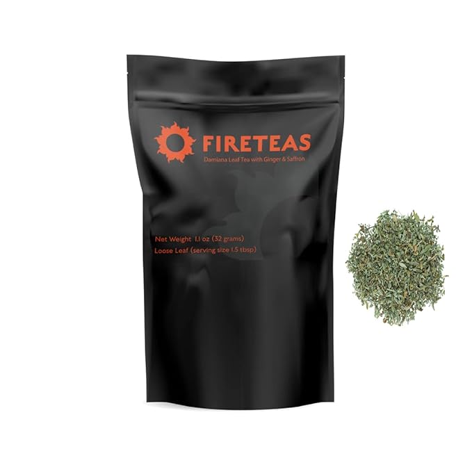 FIRE TEAS Organic Damiana Leaf Herbal Tea with Saffron & Ginger - Health, Wellness & Stamina for Men & Women -