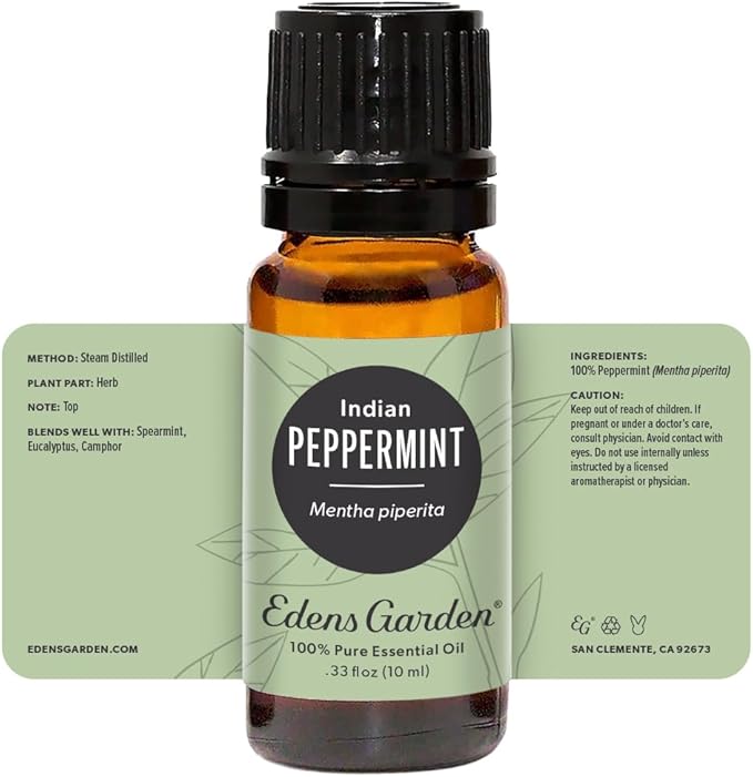Edens Garden Peppermint- Indian Essential Oil- 100% Pure Premium Grade, Undiluted, Natural, Therapeutic, Aromatherapy, The Best for Diffuser, Face, Candle, Humidifiers 10 ml (.33 fl oz)