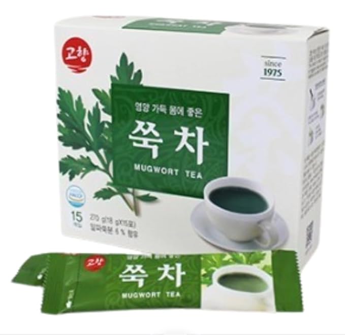 Korean Mugwort (Ssuk-Cha) Tea Mix 쑥차 Traditional Herbal Drink Powder Made with Mugwort | Instant Stick Packs, Mild & Earthy Flavor | Naturally Caffeine-Free | DAHLORE
