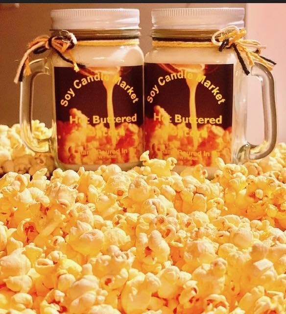 Soy Scented Candles | Handmade & Highly Aromatic Candles Burns Upto 85 Hours in Glass Jar - Perfect for Home Decor, Wedding, Birthday, Dinner (Hot Buttered Popcorn, 12 oz)