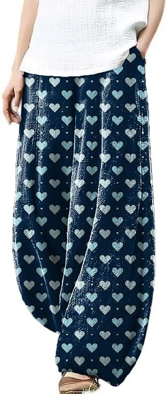 domirica Plus Size Loose Pants for Women Floral Printed Cute Pattern Ethnic Baggy Beach Wide Leg Trouser