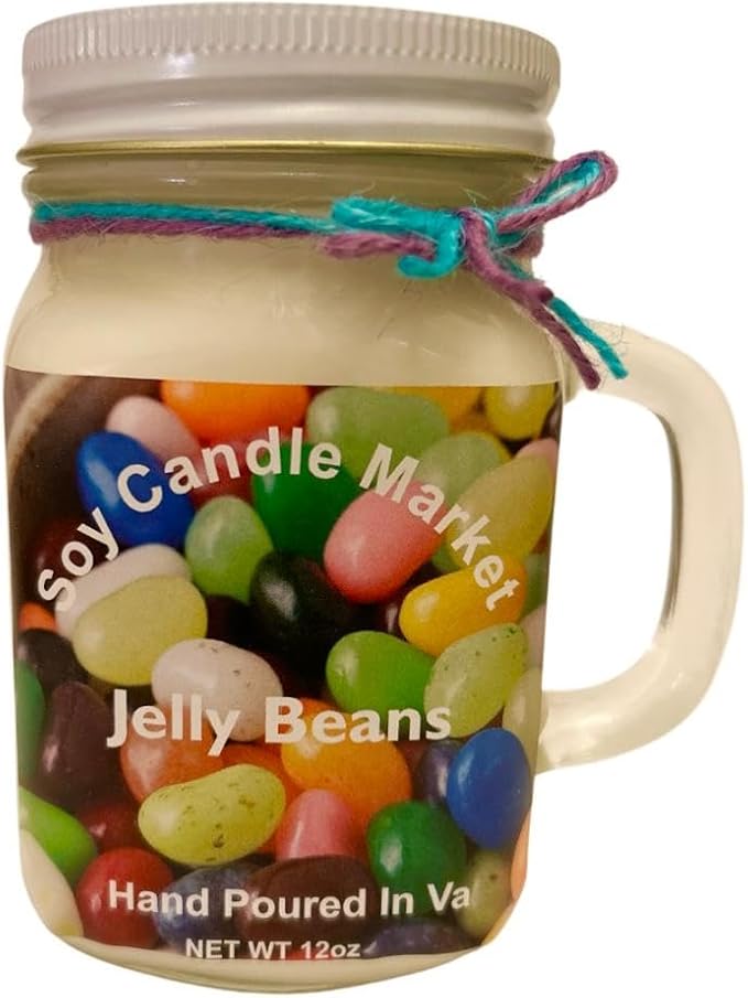 Soy Scented Candles | Handmade & Highly Aromatic Candles Burns Upto 85 Hours in Glass Jar - Perfect for Home Decor, Wedding, Birthday, Dinner (Jelly Beans, 12 oz)