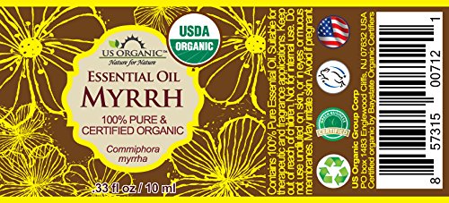 US Organic 100% Genuine Myrrh Essential Oil - Sourced from The Horn of Africa, USDA Certified Organic, Extracted by Hydro-Distillation (Myrrh, 10 ml)