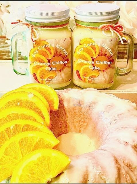 Soy Scented Candles | Handmade & Highly Aromatic Candles Burns Upto 85 Hours in Glass Jar - Perfect for Home Decor, Wedding, Birthday, Dinner (Orange Chiffon Cake, 16 oz)