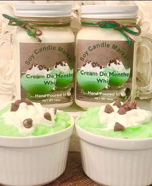 Soy Scented Candles | Handmade & Highly Aromatic Candles Burns Upto 85 Hours in Glass Jar - Perfect for Home Decor, Wedding, Birthday, Dinner (Cream De Menthe Whip, 16 oz)