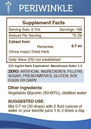 Secrets of the Tribe Periwinkle Alcohol-Free Liquid Extract, Periwinkle (Vinca Major) Dried Herb Tincture Supplement (4 FL OZ)