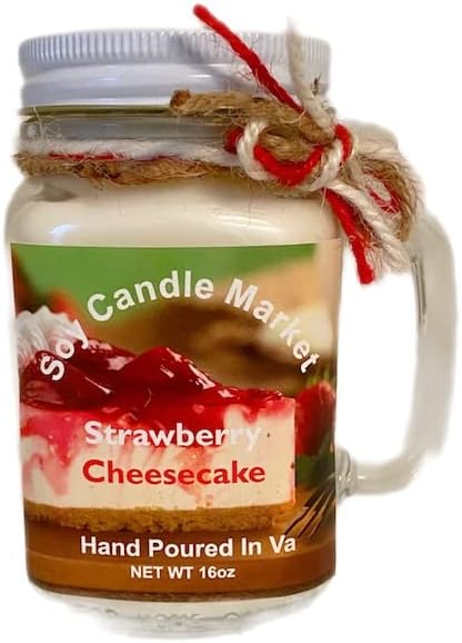 Soy Scented Candles | Handmade & Highly Aromatic Candles Burns Upto 85 Hours in Glass Jar - Perfect for Home Decor, Wedding, Birthday, Dinner (Strawberry Cheesecake, 12 oz)