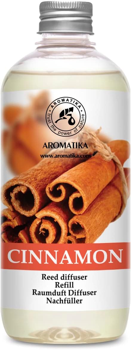 Cinnamon Reed Diffuser Refill with Natural Essential Cinnamon Oil 17 oz - Fresh & Long Lasting Fragrance - Best for Aromatherapy - Home - Office - Fitness Club - Restaurant - Boutique