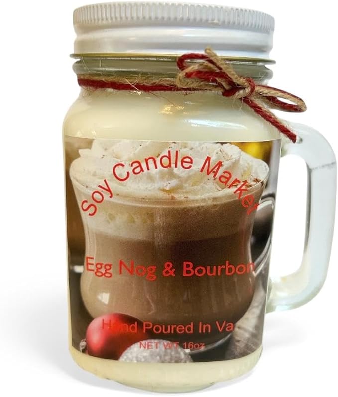 Soy Scented Candles | Handmade & Highly Aromatic Candles Burns Upto 85 Hours in Glass Jar - Perfect for Home Decor, Wedding, Birthday, Dinner (Egg Nog & Bourbon, 12 oz)